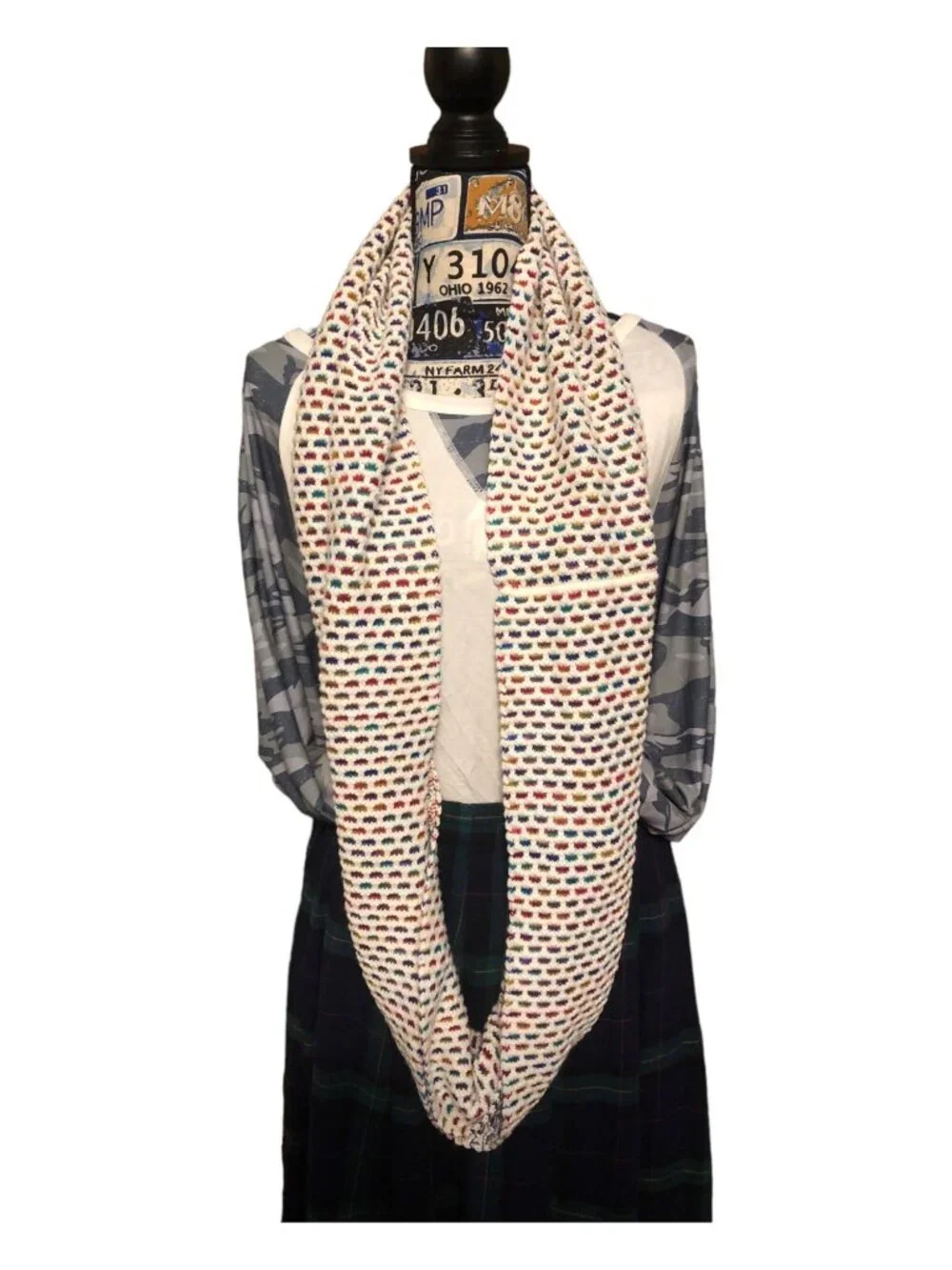 Talbots Multi Color Rainbow Tones Accent  Warm Textured Infinity Scarf